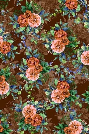 黑底花卉印花华亿平台图片