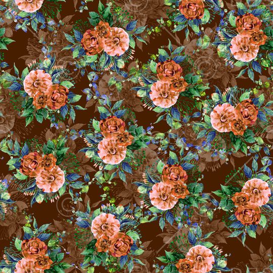 黑底花卉印花华亿平台图片