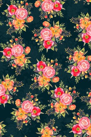 黑底花卉印花华亿平台图片