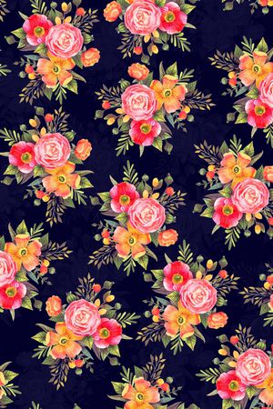 黑底花卉印花华亿平台图片