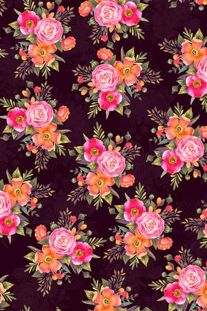 黑底花卉印花华亿平台图片