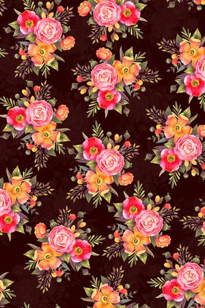 黑底花卉印花华亿平台图片