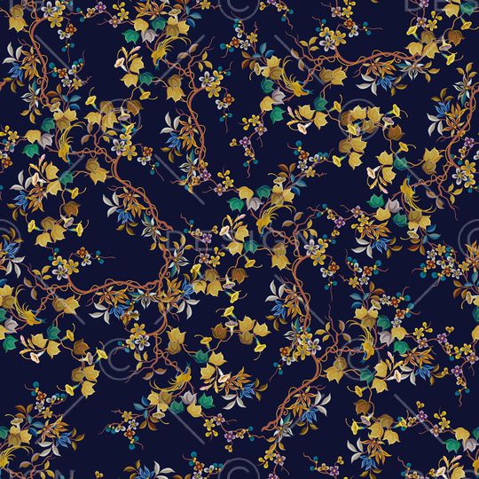 黑底花卉印花华亿平台图片