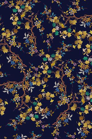 黑底花卉印花华亿平台图片