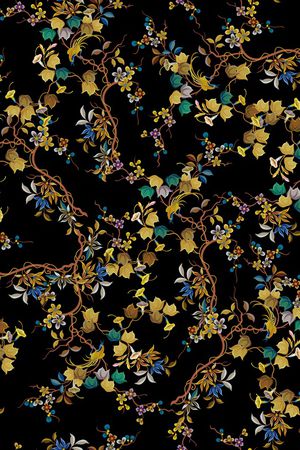 黑底花卉印花华亿平台图片