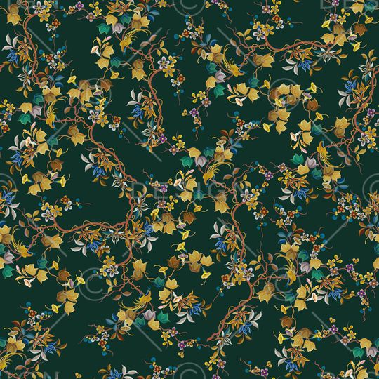 黑底花卉印花华亿平台图片