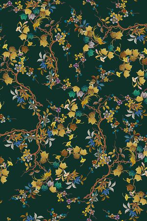 黑底花卉印花华亿平台图片