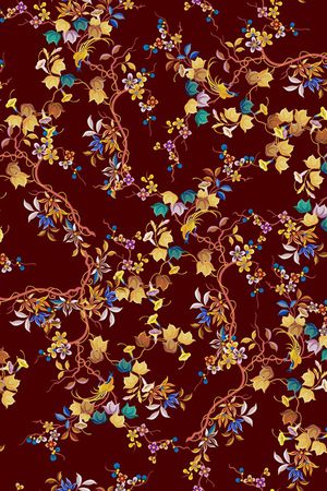 黑底花卉印花华亿平台图片