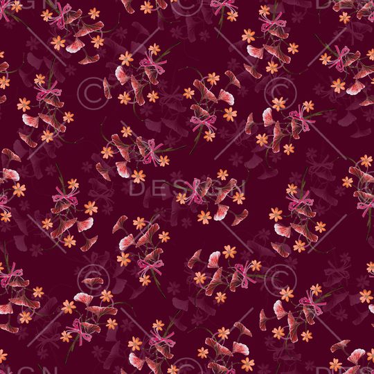 黑底花卉印花华亿平台图片