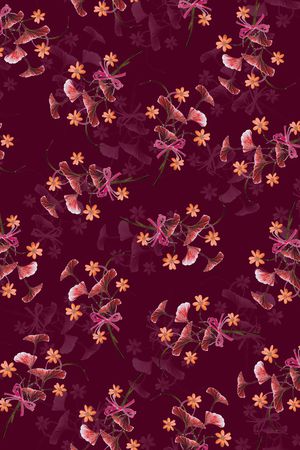 黑底花卉印花华亿平台图片