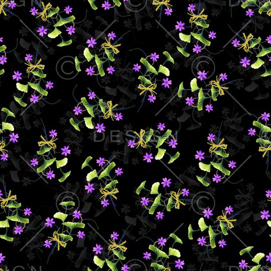 黑底花卉印花华亿平台图片