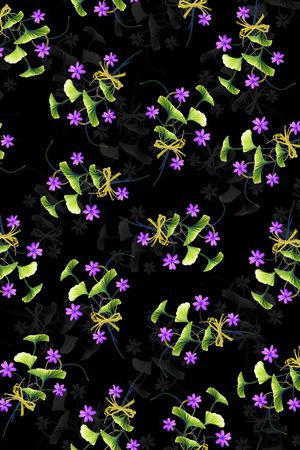 黑底花卉印花华亿平台图片