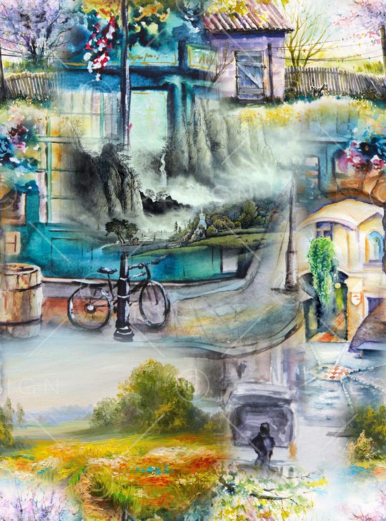 风景景观印花华亿平台图片