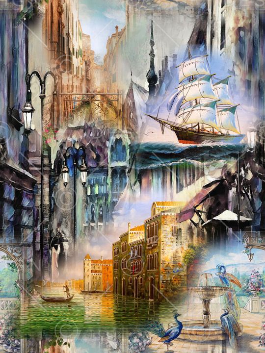 风景景观印花华亿平台图片