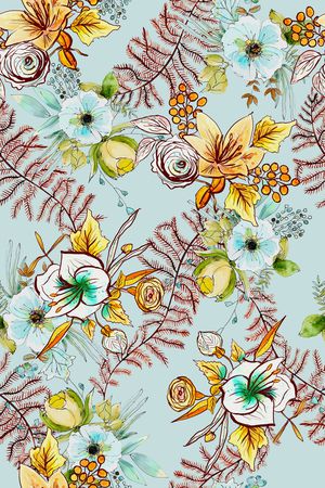 水彩花卉印花华亿平台图片