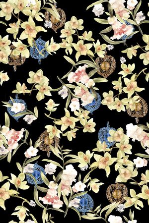 水彩花卉印花华亿平台图片