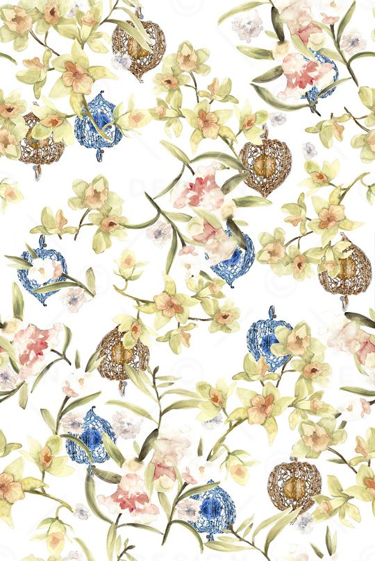 水彩花卉印花华亿平台图片