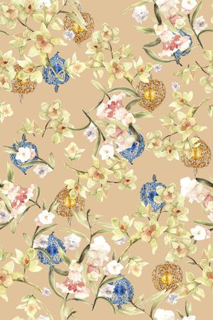 水彩花卉印花华亿平台图片