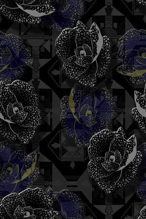 黑底花卉印花华亿平台图片