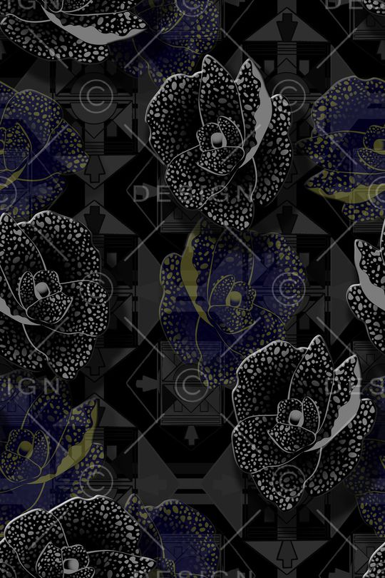 黑底花卉印花华亿平台图片