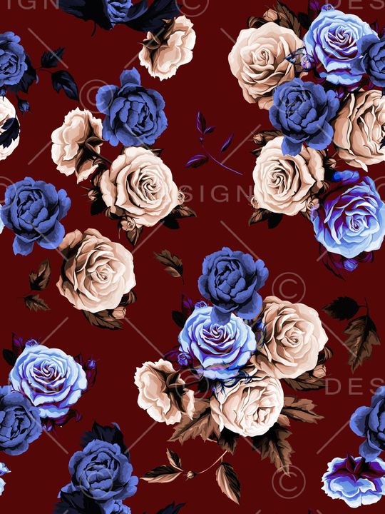 手绘玫瑰印花华亿平台图片