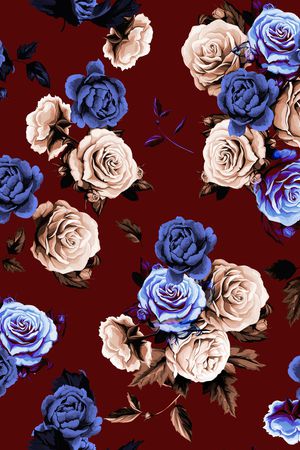 手绘玫瑰印花华亿平台图片