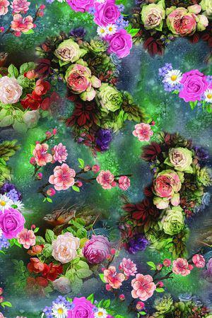 手绘玫瑰印花华亿平台图片