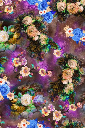 手绘玫瑰印花华亿平台图片