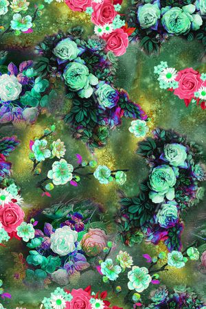 手绘玫瑰印花华亿平台图片