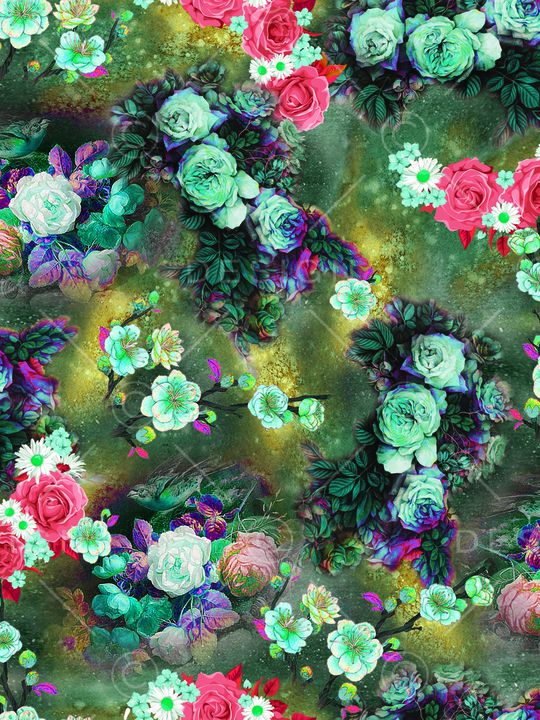 手绘玫瑰印花华亿平台图片