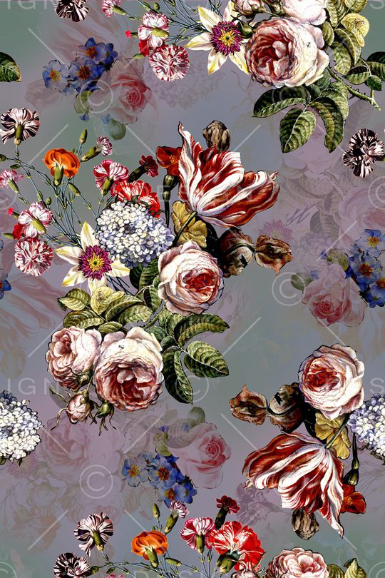 手绘花卉印花华亿平台图片