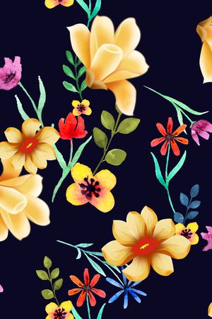 手绘花卉印花华亿平台图片