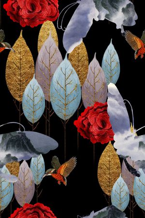 绣花花鸟印花华亿平台图片