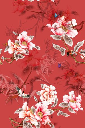 牡丹印花华亿平台图片