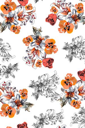 手绘花卉印花华亿平台图片