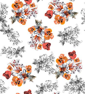 手绘花卉印花华亿平台图片