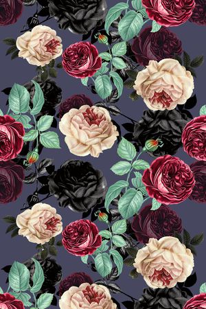 手绘玫瑰印花华亿平台图片