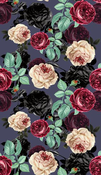 手绘玫瑰印花华亿平台图片