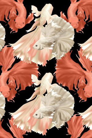 手绘金鱼印花华亿平台图片