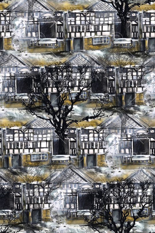 复古房子印花华亿平台图片