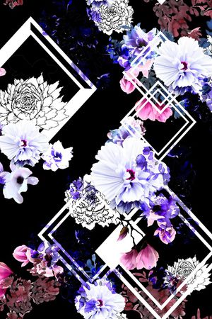 黑底花卉印花华亿平台图片