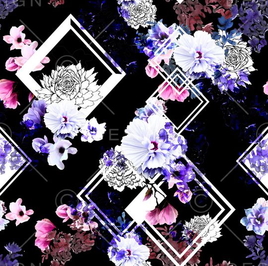 黑底花卉印花华亿平台图片