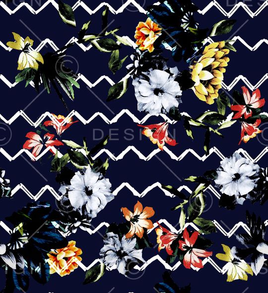 黑底花卉印花华亿平台图片