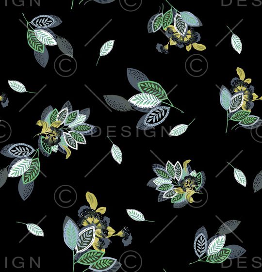 黑底花卉印花华亿平台图片