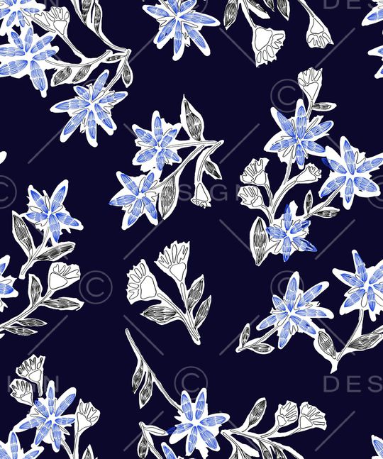 手绘花卉印花华亿平台图片