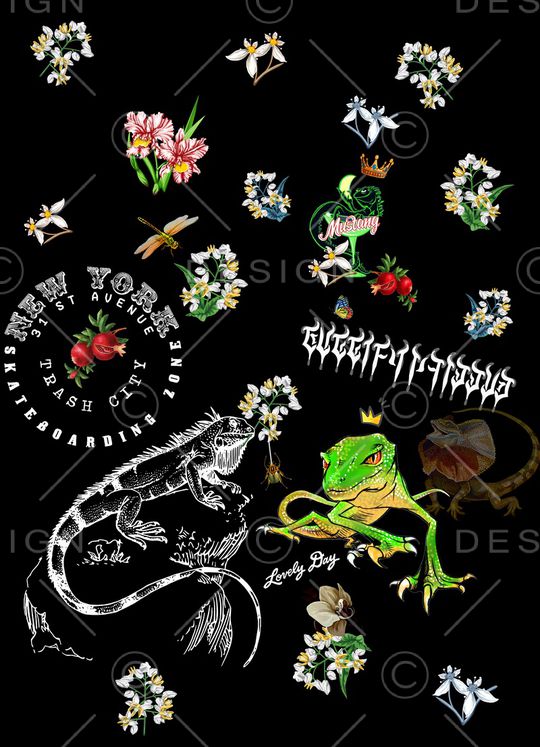 黑底花卉印花华亿平台图片