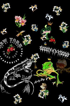 黑底花卉印花华亿平台图片