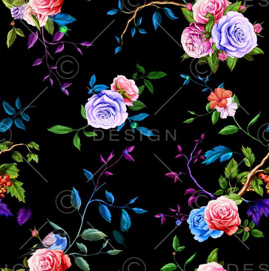 手绘玫瑰印花华亿平台图片