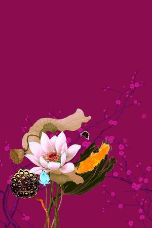 手绘荷花印花华亿平台图片