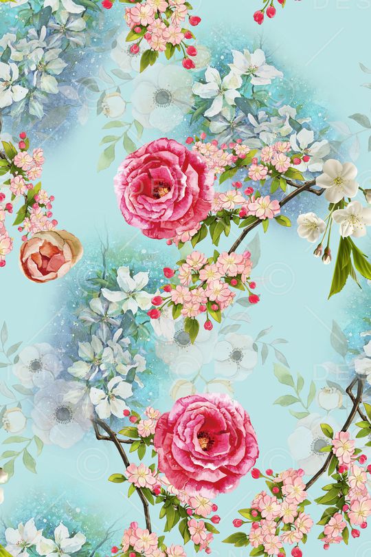 水彩花卉印花华亿平台图片